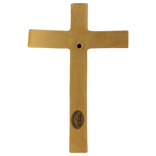 Baixo-relevo porcelana crucifixo túnica azul cruz dourada Pinton 25x17 cm 3