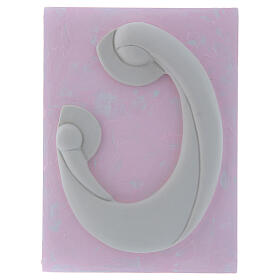Flachrelief Pinton aus weißem Porzellan Madonna mit Kind auf rosa Paneel 17x13 cm