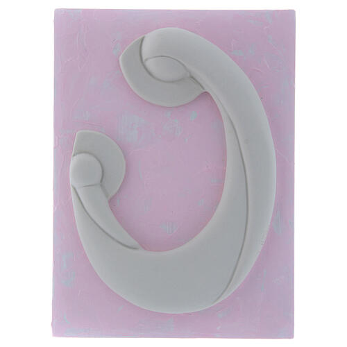 Flachrelief Pinton aus weißem Porzellan Madonna mit Kind auf rosa Paneel 17x13 cm 1