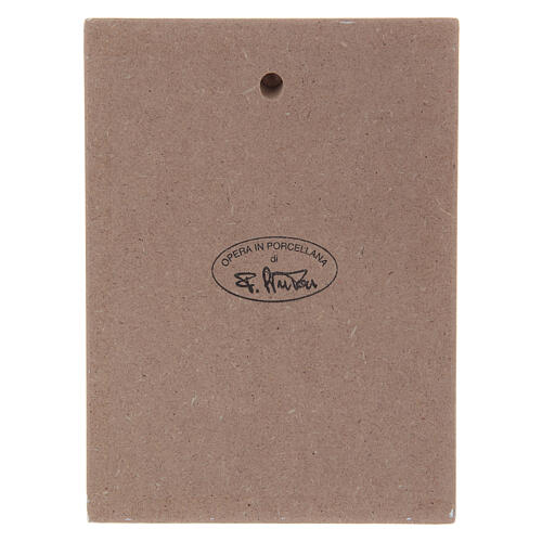 Flachrelief Pinton aus weißem Porzellan Madonna mit Kind auf rosa Paneel 17x13 cm 3