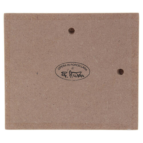 Flachrelief Heilige Familie aus weißer Porzellan von Pinton auf hellblauem Paneel 15x17 cm 3