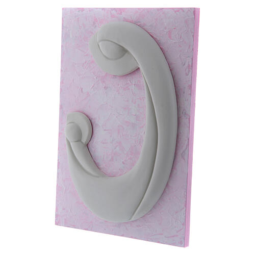 Flachrelief Madonna mit Kind aus Porzellan auf rosa Panel Pinton 27X19 cm 2