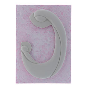 Our Lady with Baby Jesus bas relief in white porcelain on pink panel Pinton 27x19 cm