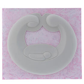 Flachrelief Pinton Heilige Familie weißes Porzellan auf rosa Paneel 22x25 cm