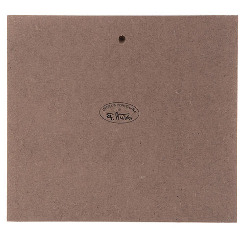 Flachrelief Pinton Heilige Familie weißes Porzellan auf rosa Paneel 22x25 cm 3