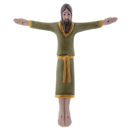 Bajorrelieve Pinton de porcelana crucifijo con túnica verde 17x15 cm 1