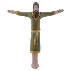 Baixo-relevo Pinton em porcelana Corpo Cristo túnica verde 17x15 cm
