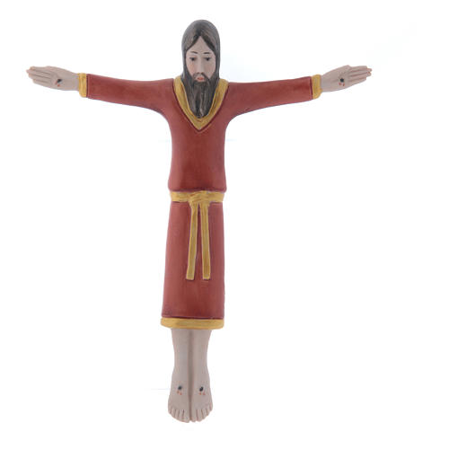 Crucifix with the body of Jesus Christ dressed with a red tunic bas-relief 17X15 cm Pinton 1