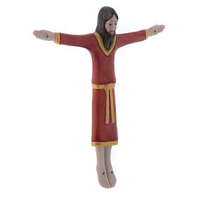 Płaskorzeźba Krucyfiks z porcelany Pinton Ciało Chrystusa tunika czerwona 17x15 cm