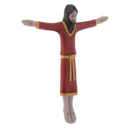 Body of Jesus Christ Crucifix Dressed with a Red Tunic Bas-relief 17X15 cm Pinton 2