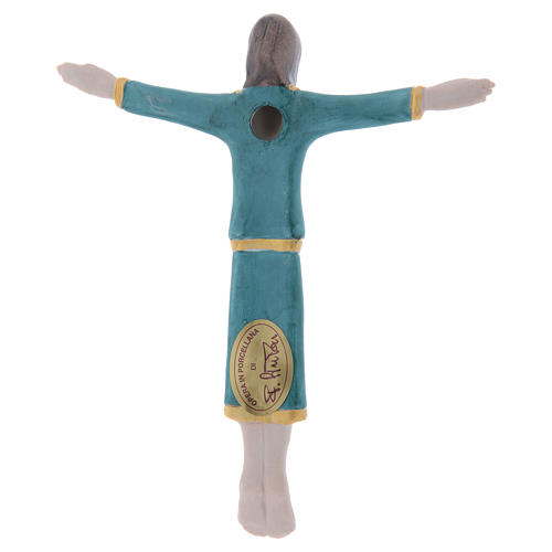 Crucifix with the body of Jesus Christ dressed with a light blue tunic bas-relief 17X15 cm Pinton 2