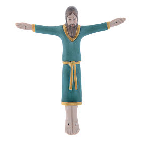 Płaskorzeźba Krucyfiks z porcelany Pinton Ciało Chrystusa tunika błękitna 17x15 cm