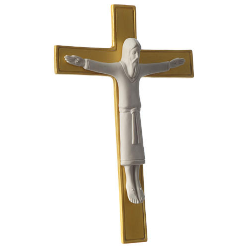 Crucifijo con túnica 25 cm porcelana blanca cruz dorada Pinton 3