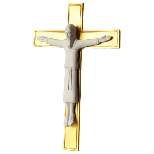 Crucifixo com túnica 25 cm porcelana branca cruz dourada Pinton 2