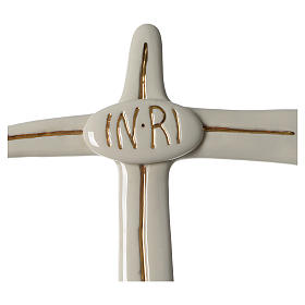 Tau cross in polished porcelain with golden design 12x7 in by Francesco Pinton