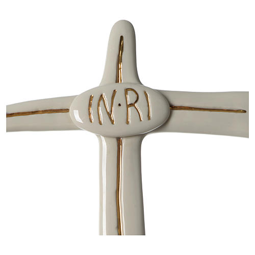 Tau cross in polished porcelain with golden design 12x7 in by Francesco Pinton 2