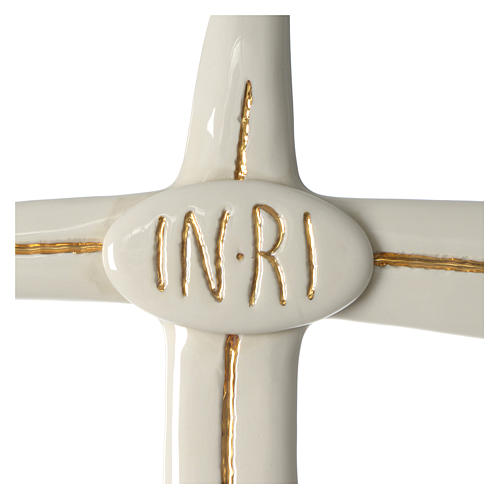 Tau cross in polished and golden porcelain 45x25 cm Francesco Pinton 2