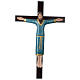 Crucifix décoré bleu croix acajou porcelaine 65x42 cm Pinton s1