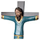 Crucifix décoré bleu croix acajou porcelaine 65x42 cm Pinton s2