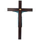 Crucifix décoré bleu croix acajou porcelaine 65x42 cm Pinton s4