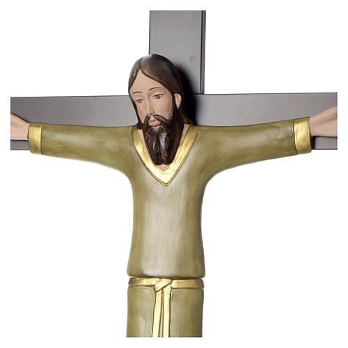 Crucifix décoré vert croix acajou porcelaine 65x42 cm Pinton 2