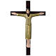 Crucifix décoré vert croix acajou porcelaine 65x42 cm Pinton s1