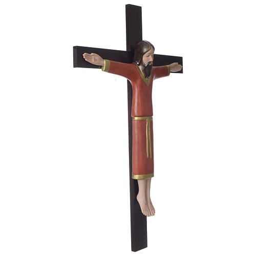 Crucifix décoré rouge croix acajou porcelaine 65x42 cm Pinton 3