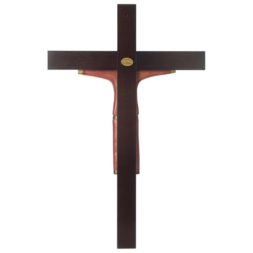 Crucifix décoré rouge croix acajou porcelaine 65x42 cm Pinton 4