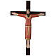 Crucifix décoré rouge croix acajou porcelaine 65x42 cm Pinton s1