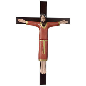 Crocifisso decorato rosso croce mogano porcellana 65x42 cm Pinton