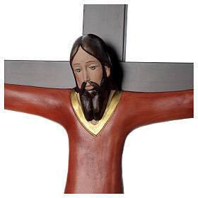 Krucyfiks dekorowany czerwony porcelana krzyż drewno mahoniowe 65x42 cm Pinton