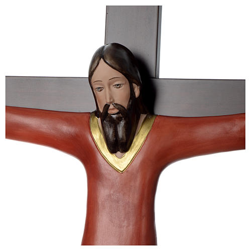 Crucifixo decorado vermelho cruz mogno porcelana 65x42 cm Pinton 2