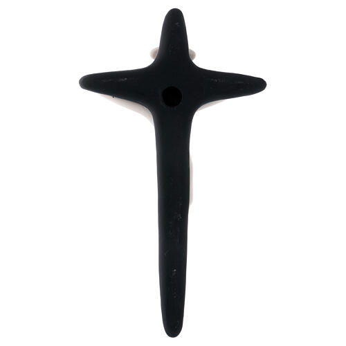Stilisierter Kruzifix in Weiß auf schwarzer Porzellankreuz 20x10 cm Pinton 2
