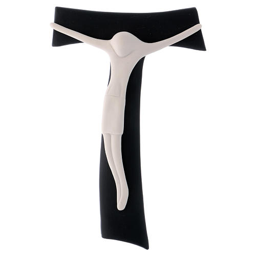 Black Tau Cross with White Crucifix in Porcelain 18x12 cm Pinton 1