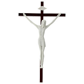 Crucifix in white porcelain and wood 20 cm
