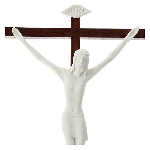 Crucifix porcelaine blanche et bois 20 cm 2