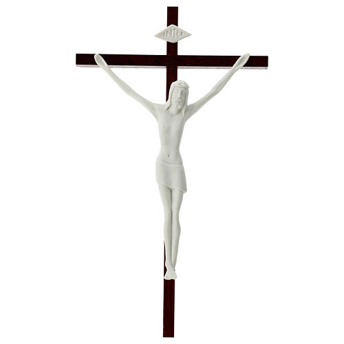 Crucifixo porcelana branca e madeira 20 cm 1