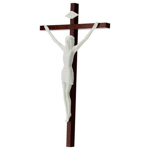 Crucifixo porcelana branca e madeira 20 cm 3