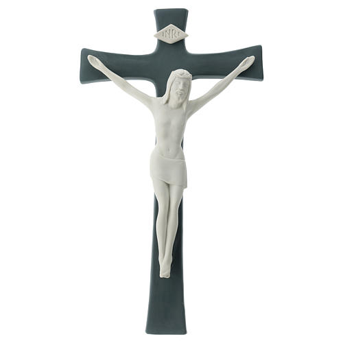 Crucifix porcelaine base grise 35 cm 1