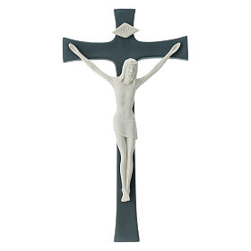Crucifix porcelaine fond gris 30 cm