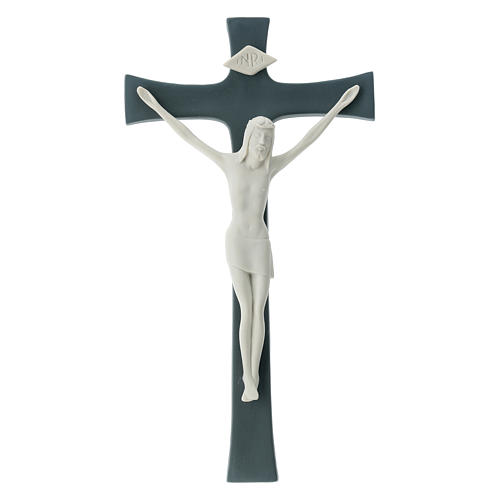 Crucifix porcelaine fond gris 30 cm 1