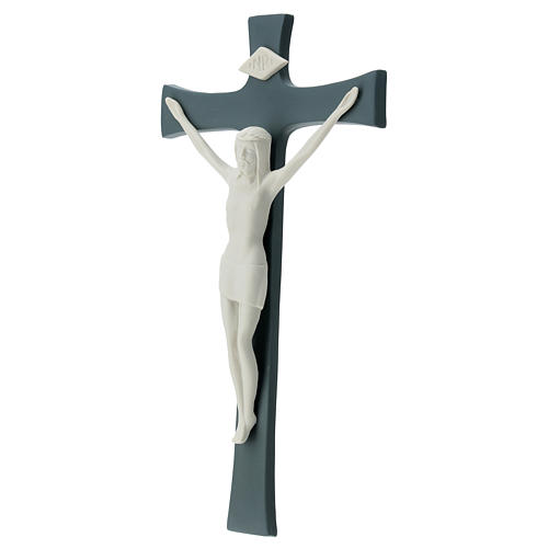 Crucifix porcelaine fond gris 30 cm 3