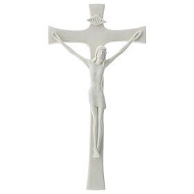 Crucifixo porcelana base madeira 20 cm