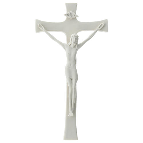 Crucifixo porcelana base madeira 20 cm 1