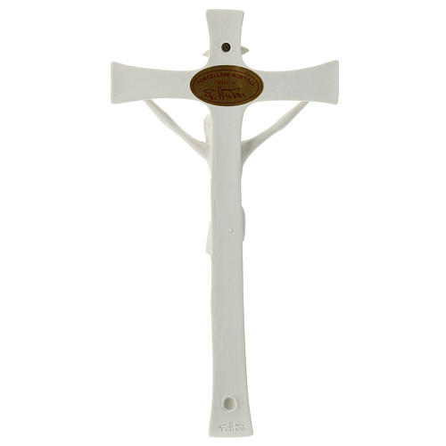 Crucifixo porcelana base madeira 20 cm 4