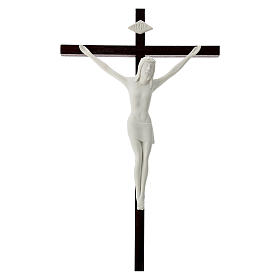 White porcelain crucifix with wooden cross 14 in