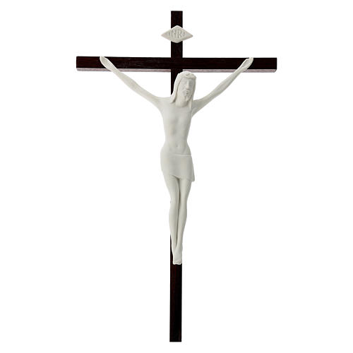 White porcelain crucifix with wooden cross 14 in 1