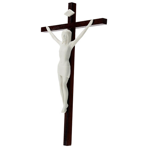 White porcelain crucifix with wooden cross 14 in 3