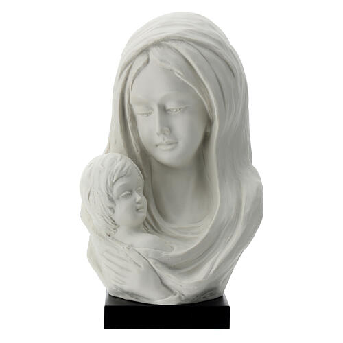 Busto Madonna con bambino su base legno 25 cm 1