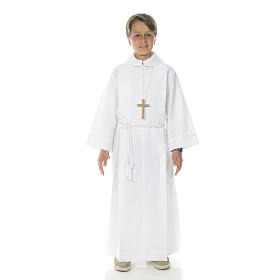 First Communion Albs: First communion alb with 2 pleats fake hood